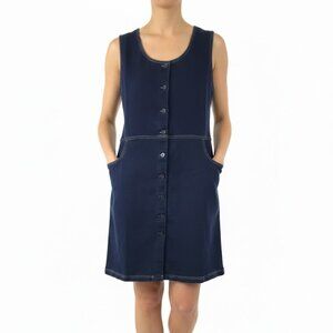 Vintage National Denim Jumper Dress 90s Button Front Medium Large Stretchy
